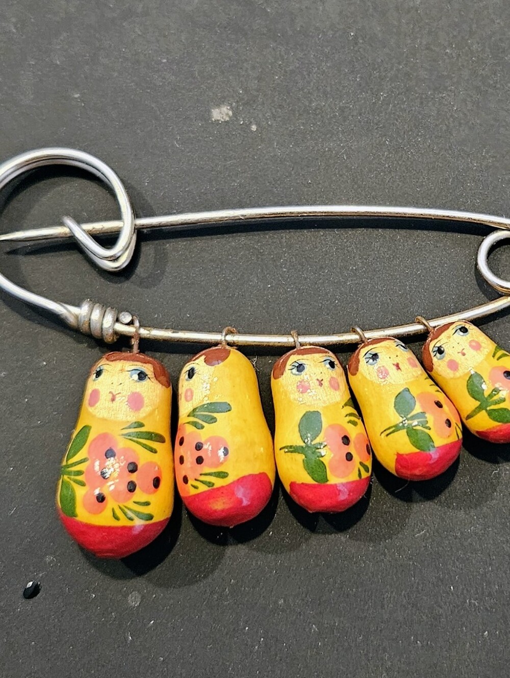 Vintage Whimsical  Matryoshka Handmade Artisan Safety Pin Brooches. CHOOSE ONE